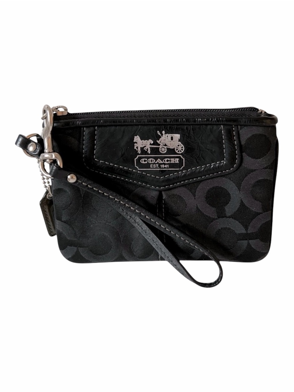 Coach Black Op Art Signature Jacquard Wristlet Clutch Pouch Silver Hardware